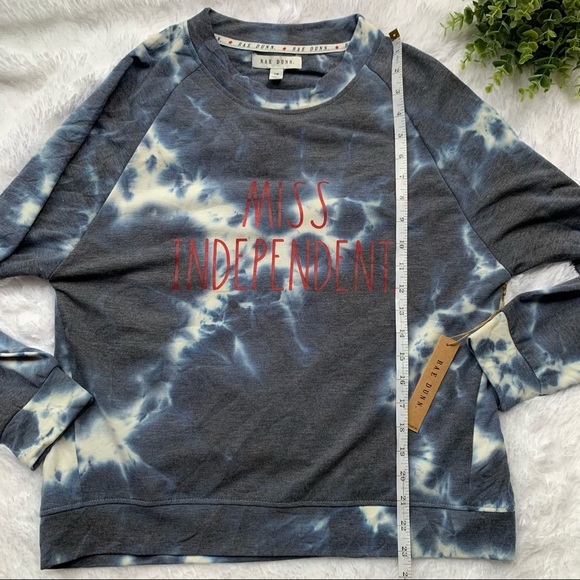 Rae Dunn | NWT Size Small Miss Independent Navy & White Tie Dye Sweatshirt - Picture 15 of 16